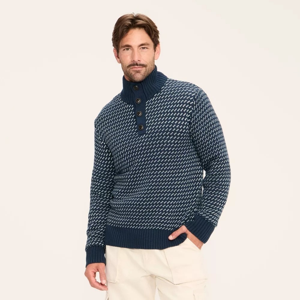Woolrich x Target Mens XL / Extra Large Nordic Stitch Pullover Sweater Navy Blue